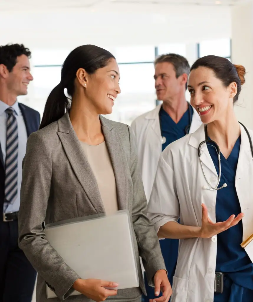 Health care professionals talking