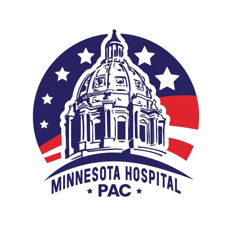 A logo with the Minnesota capitol that says Minnesota Hospital PAC