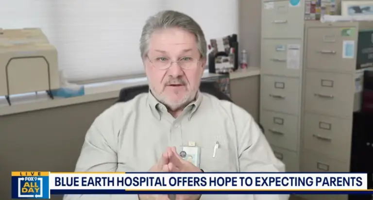 United Hospital District CEO Rick Ash speaks during a news segment about supporting maternity care in Minnesota.