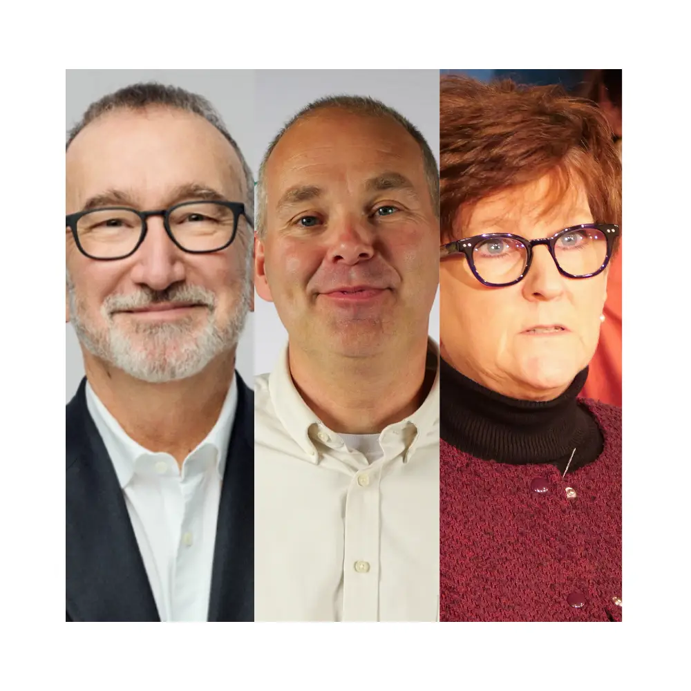 A collage of headshots of the three podcast guests: James Hereford, Greg Ruberg, and Rachelle Schultz.