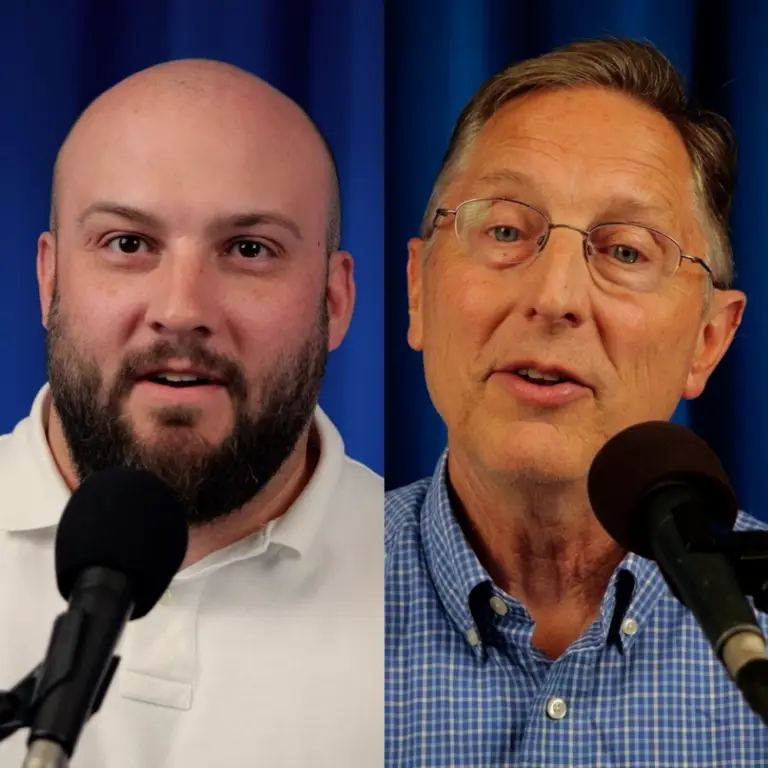 Side by side collage image of the two podcast guests.