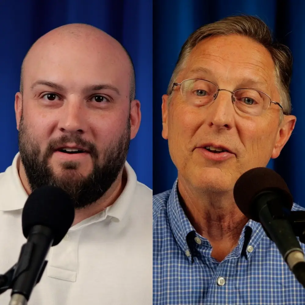 Side by side collage image of the two podcast guests.