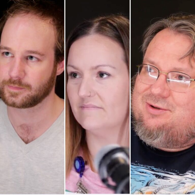 Collage image of three podcast guests.