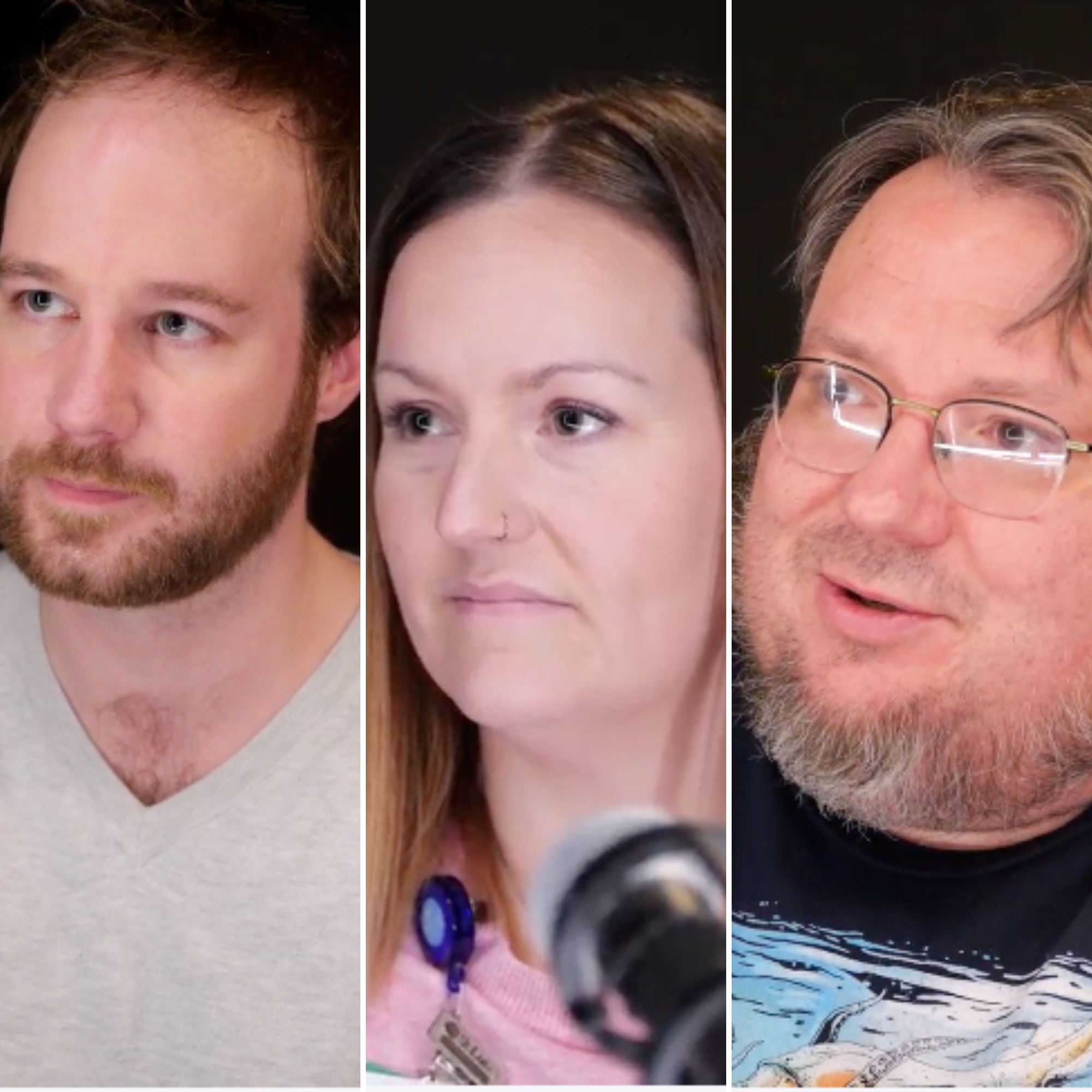 Collage image of three podcast guests.